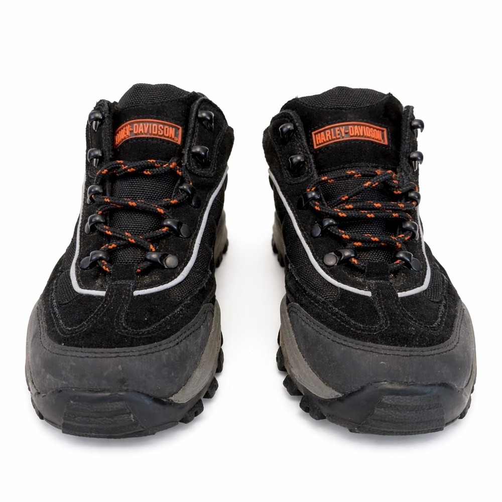 Harley-Davidson Womens Black Suede Mid Top Hiking Boots Size 8 81455 Orange Trim - Picture 3 of 8